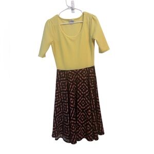 LuLaRoe Yellow and Black Patterned Midi Dress